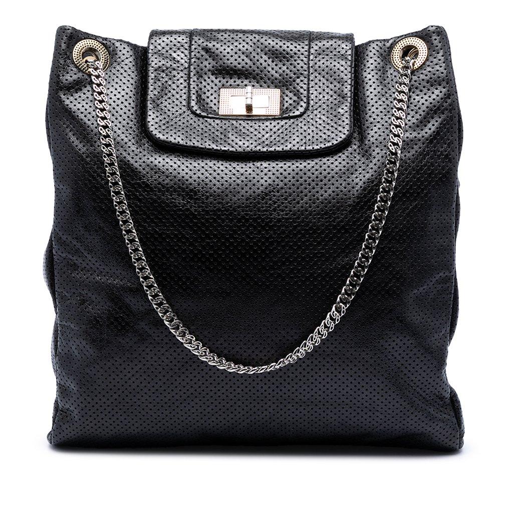 Chanel Perforated Crackled Metallic Calfskin Drill Tote