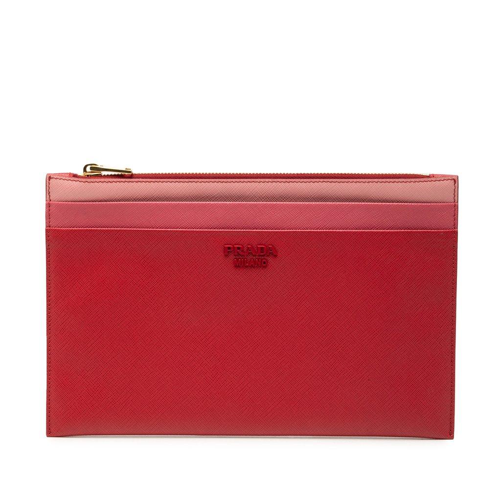 Prada Tricolor Saffiano Zippered Portfolio Clutch