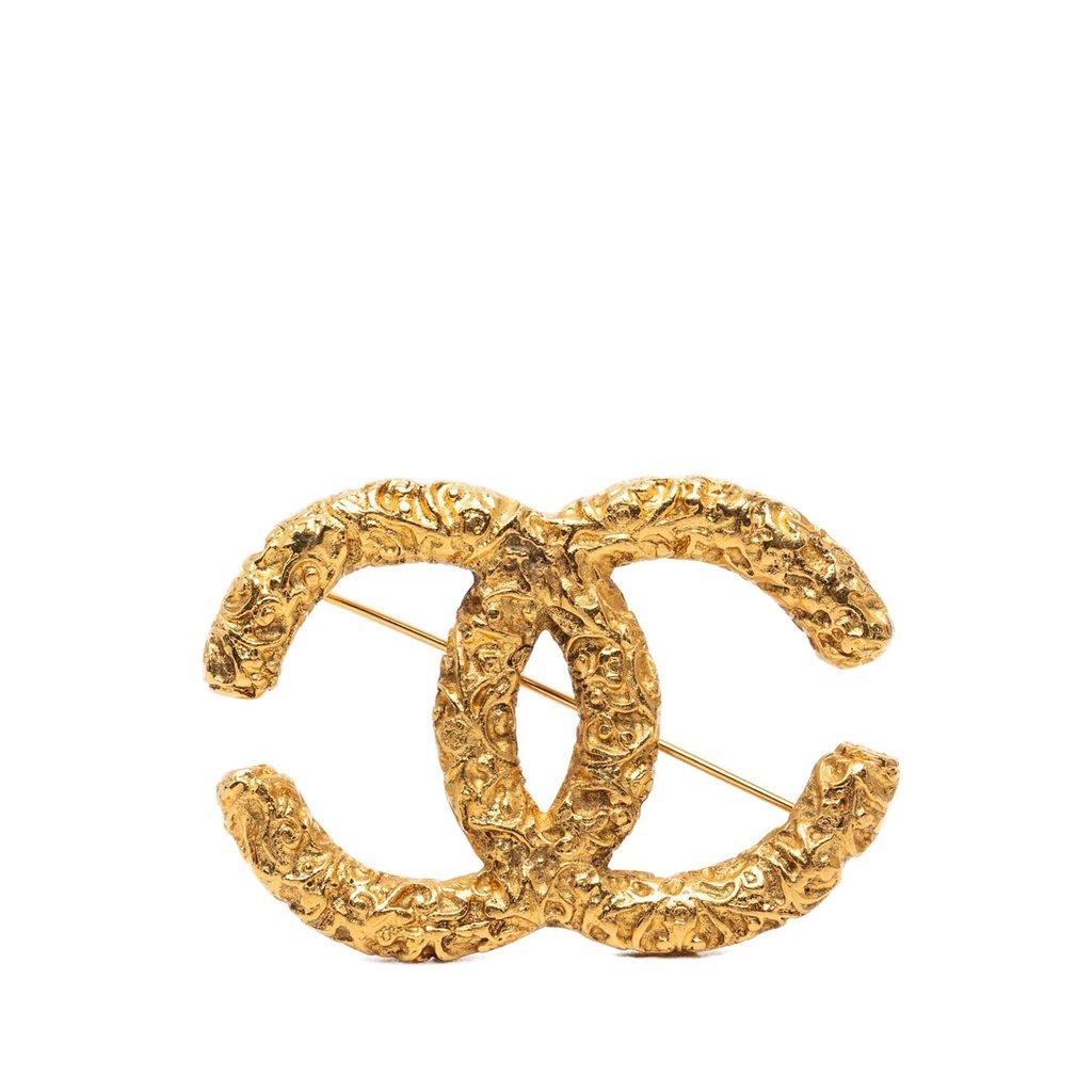 Chanel CC Gold Plated Baroque Embossed Brooch