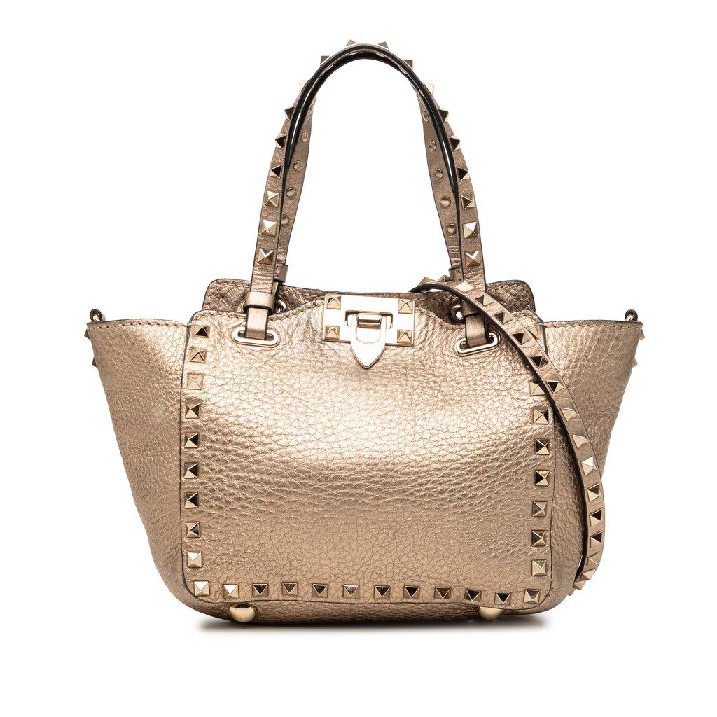 Valentino Mini Metallic Pebbled Calfskin Rockstud Trapeze Satchel
