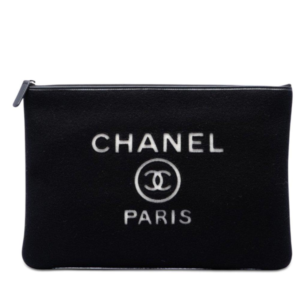 Chanel Large Wool Felt Deauville O Case Clutch