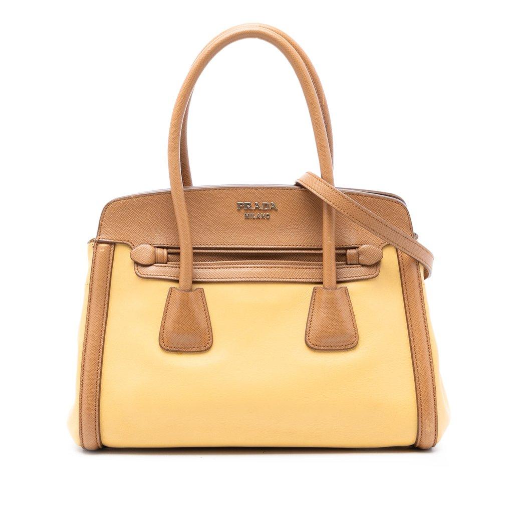 Prada حقيبة جلدية ثنائية اللون من سافيانو كوير مزينة بحواف جلدية