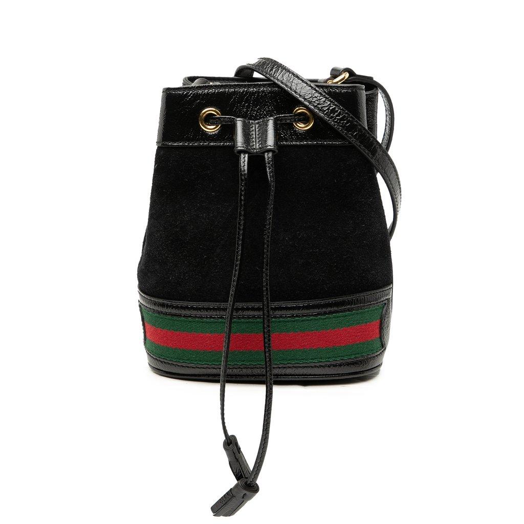 Gucci حقيبة دلو صغيرة من جلد الغزال وشبكة لامعة من نوع أوفيديا