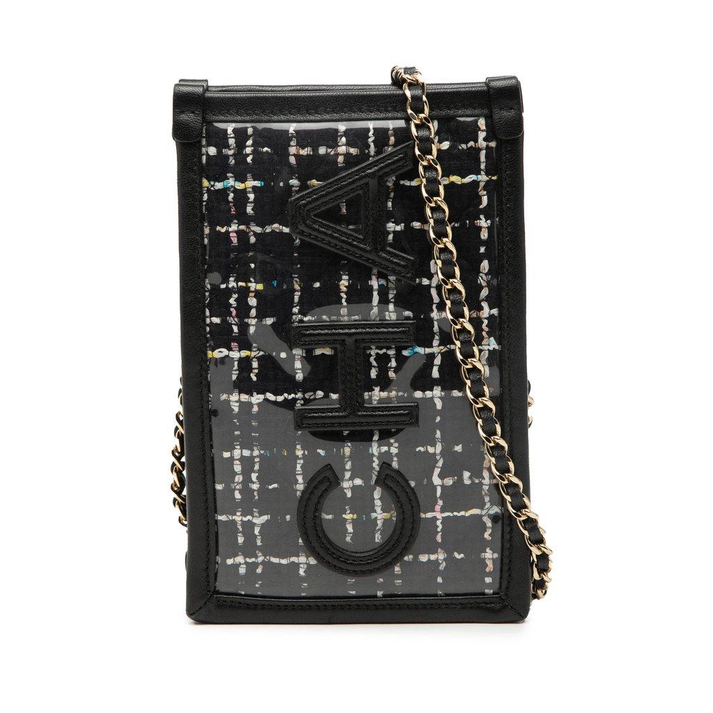Chanel حقيبة هاتف من التويد والبلاستيك PVC مع سلسلة