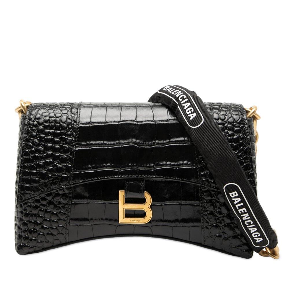 Balenciaga حقيبة كروسبودي داون تاون من الجلد المنقوش بنقشة جلد التمساح، مقاس صغير جدًا