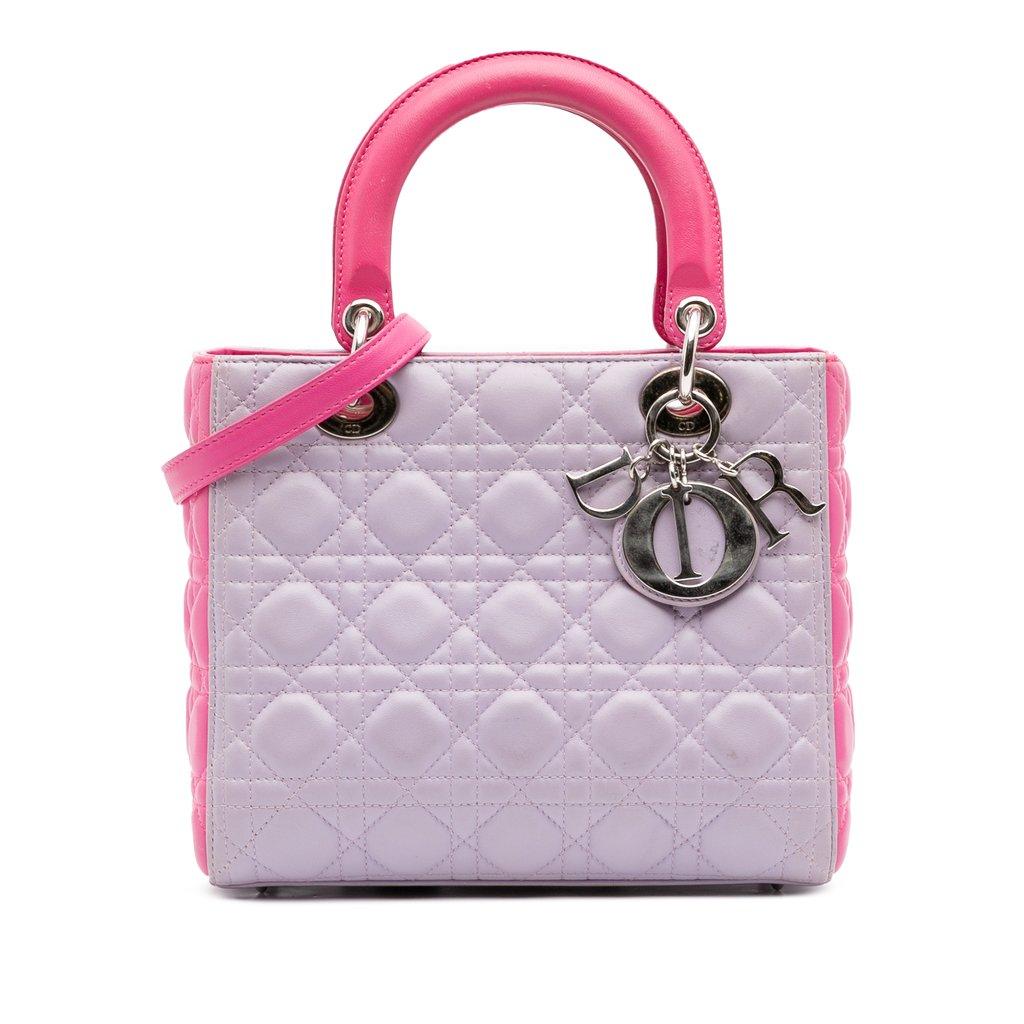Dior حقيبة ليدي ديور متوسطة الحجم من جلد الخروف ثنائي اللون بنقشة كاناج