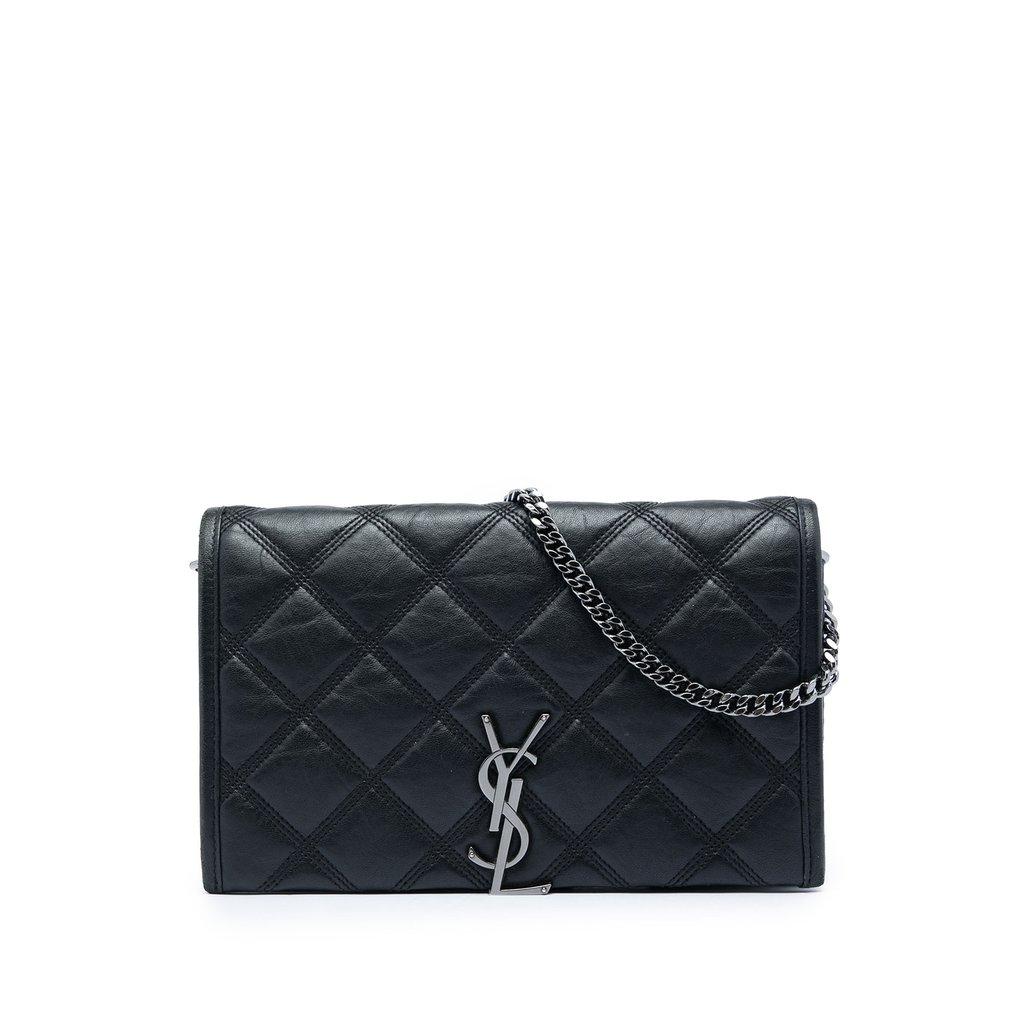 Saint Laurent Quilted Diamond Lambskin Becky Wallet on Chain