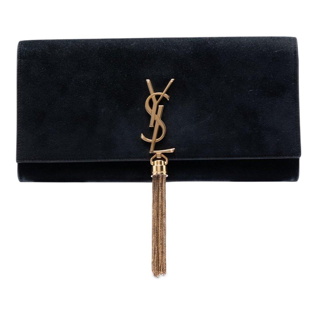 Saint Laurent Suede Monogram Kate Tassel Clutch