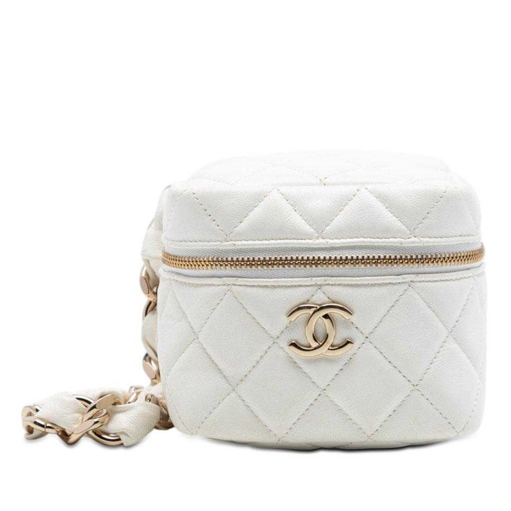 Chanel CC Quilted Lambskin Cube Zip Clutch with Chain