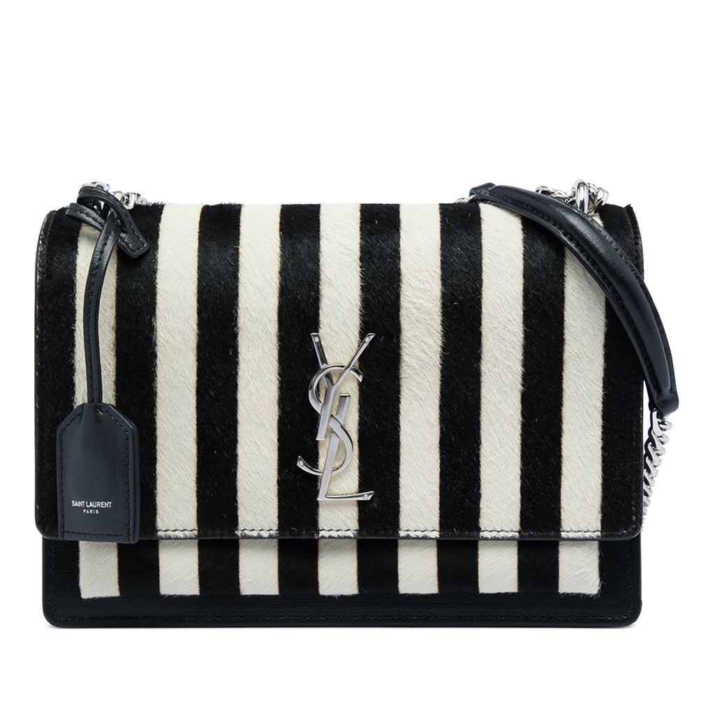 Saint Laurent Medium Striped Ponyhair and Calfskin Monogram Sunset Crossbody