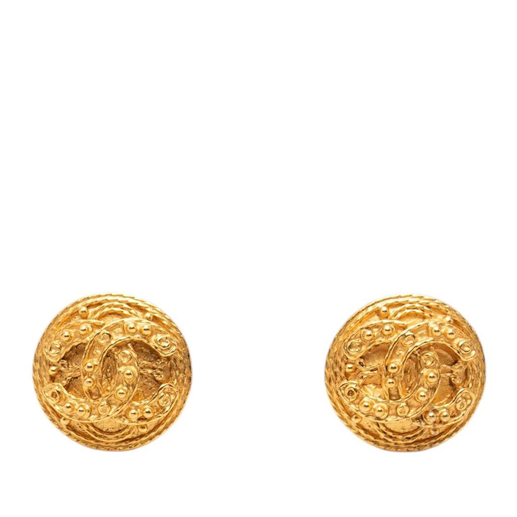 Chanel CC Gold Plated Round Clip On Earrings