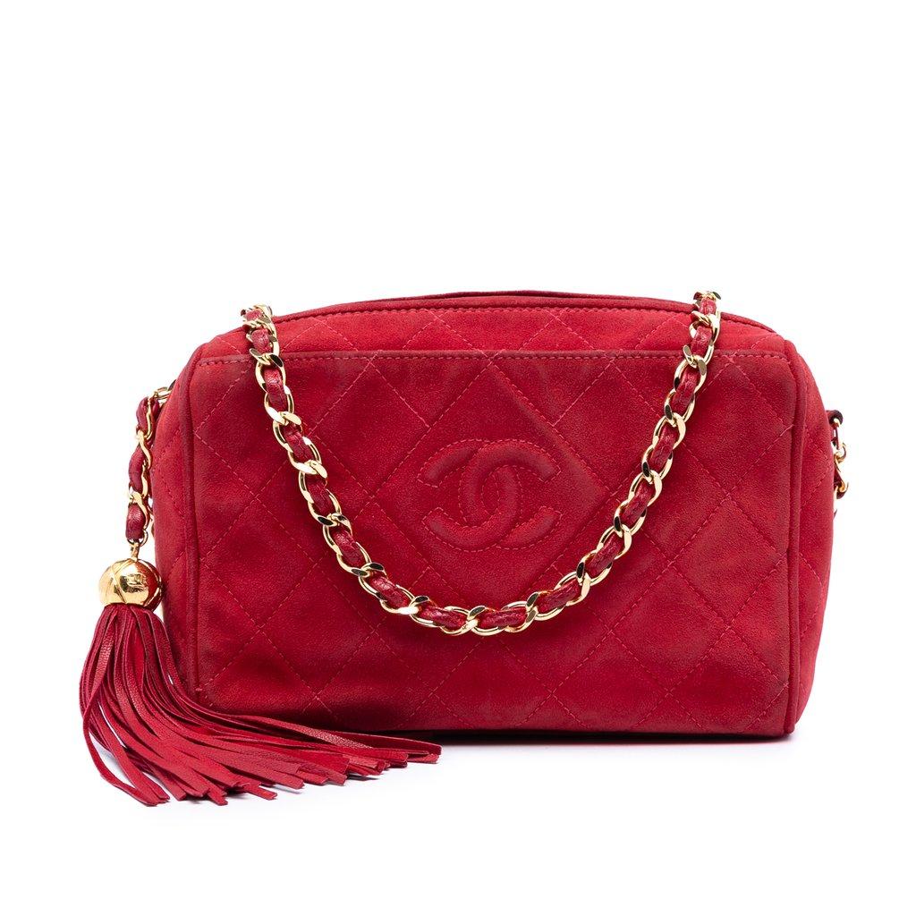 Chanel CC Quilted Suede Tassel Diamond Camera Bag