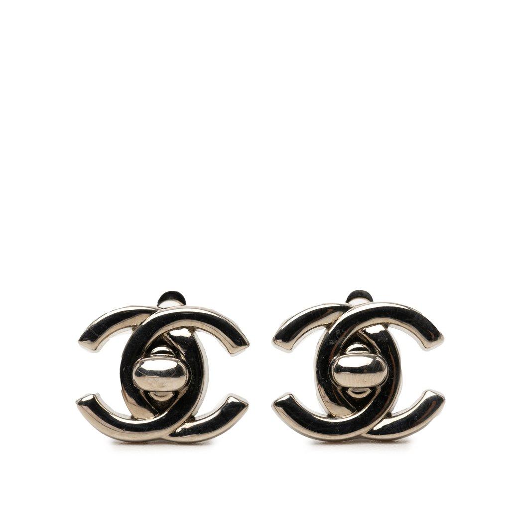 Chanel CC Brass Turn Lock Clip On Earrings