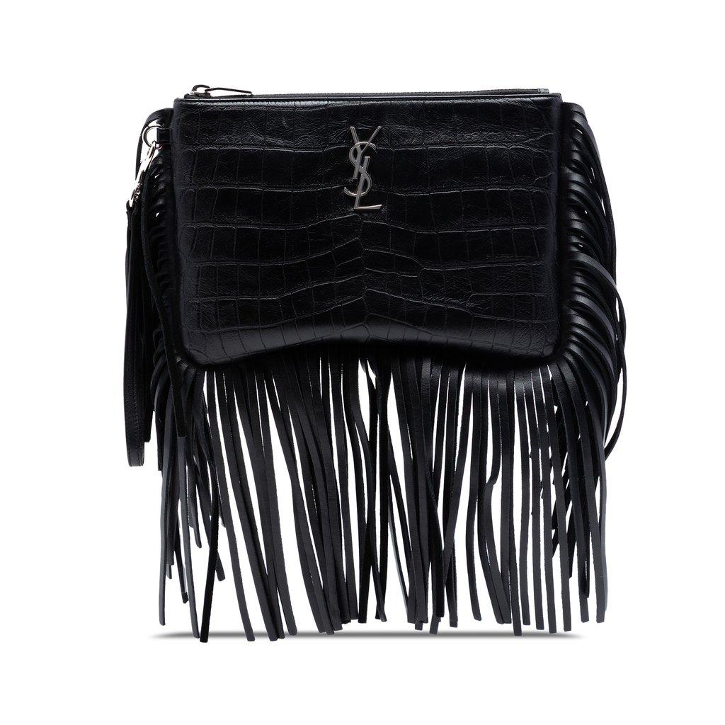 Saint Laurent حقيبة يد من جلد العجل بنقشة جلد التمساح مزينة بشراشيب