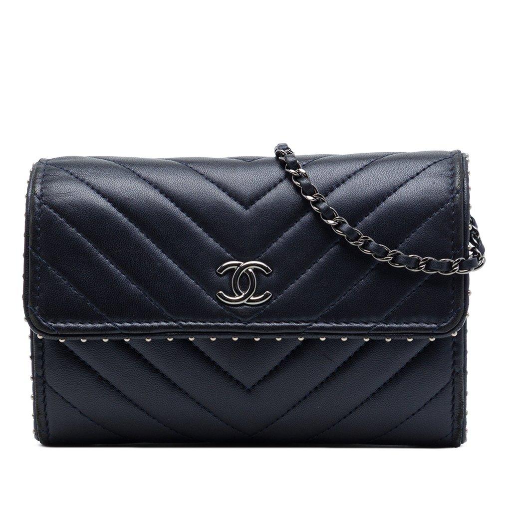 Chanel CC Chevron Lambskin Studded Wallet On Chain