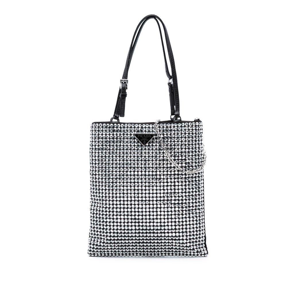 Prada Satin Crystal Embellished Chain Flat Tote