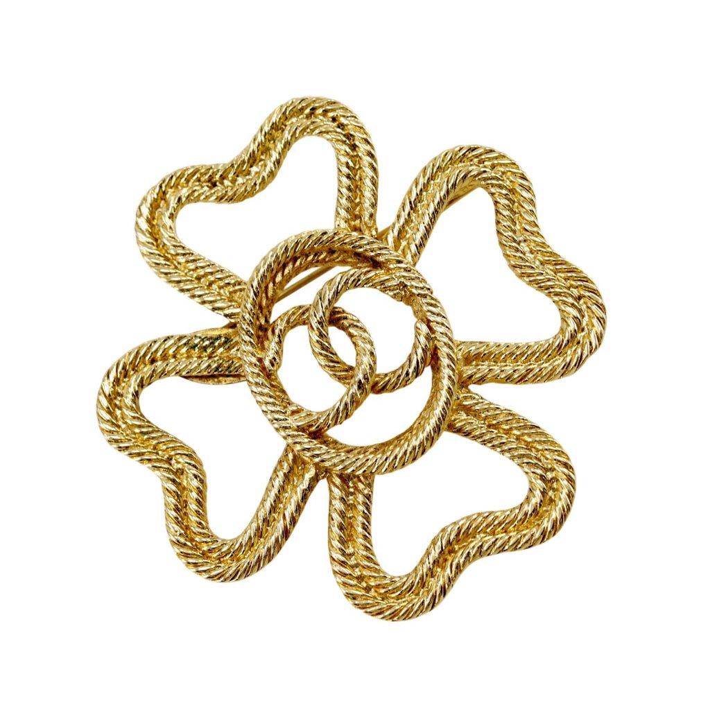 Chanel CC Gold Plated Clover Rope Brooch