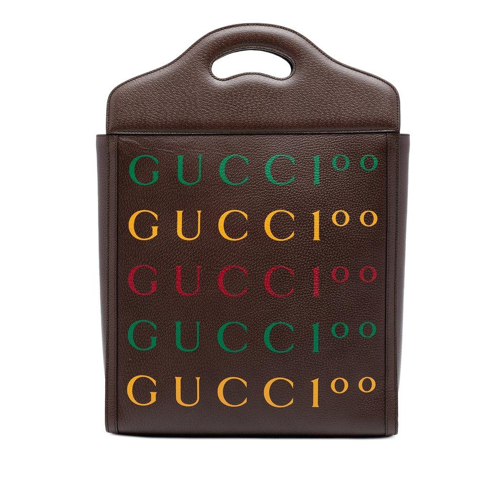 Gucci 100th Anniversary Textured Calfskin Logo Convertible Tote