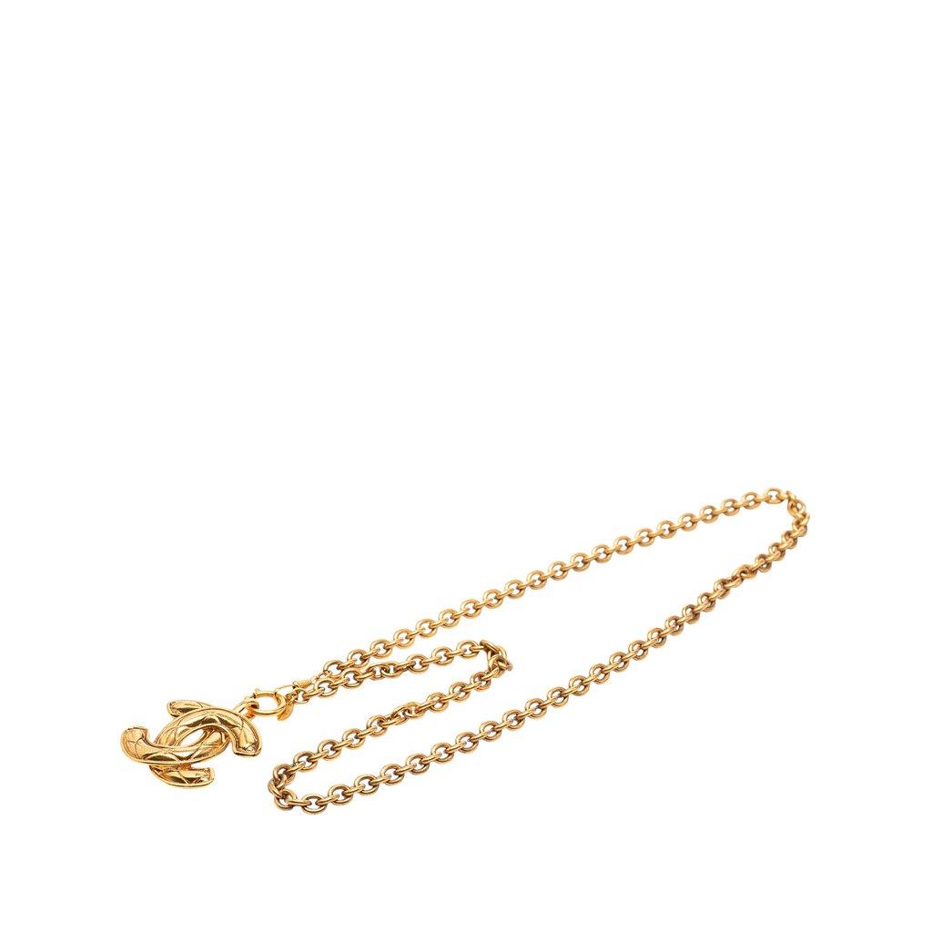 Chanel CC Gold Plated Quilted Pendant Necklace
