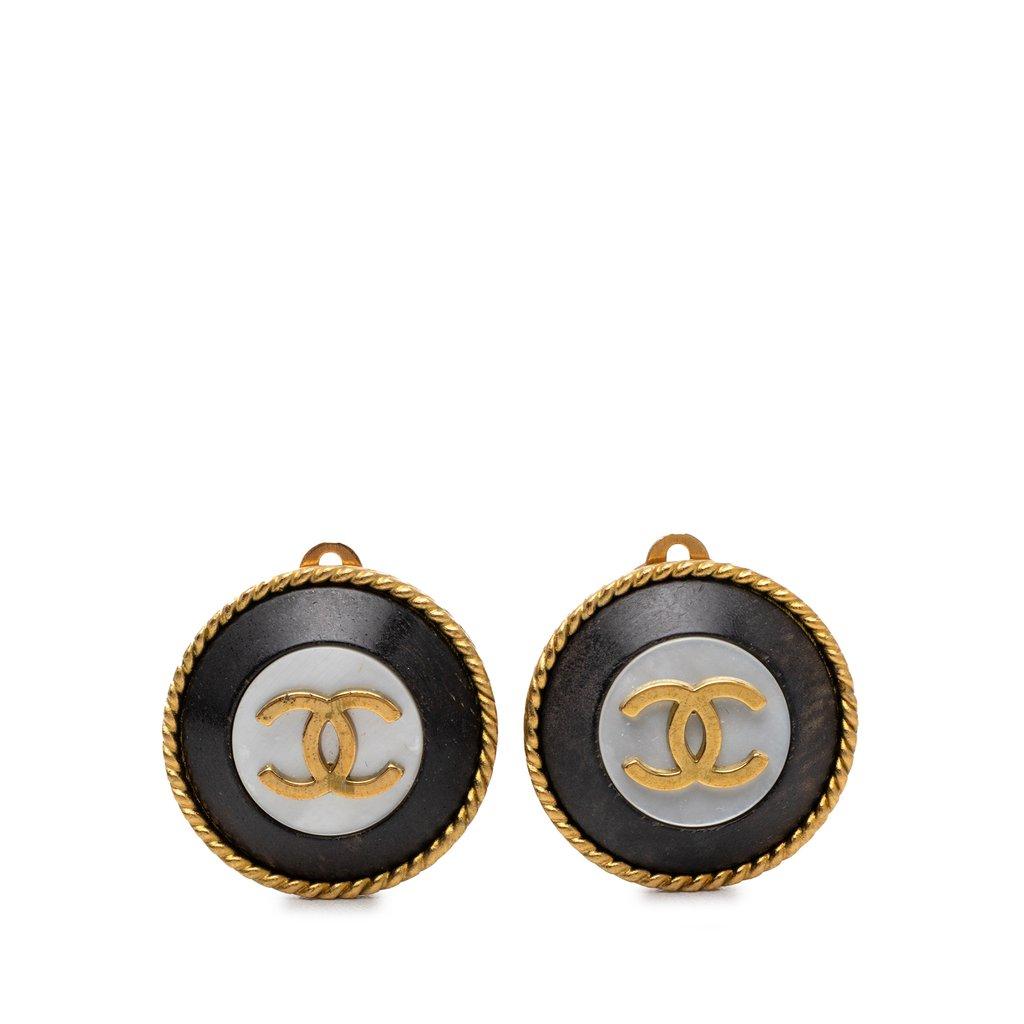 Chanel CC Gold Plated and Enamel Round Clip On Earrings