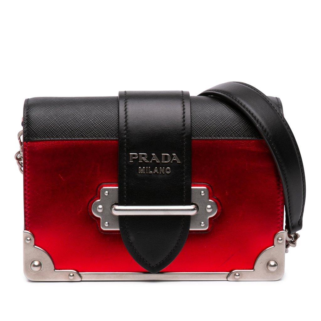 Prada Saffiano Trimmed Metallic Vitello Cahier Bag