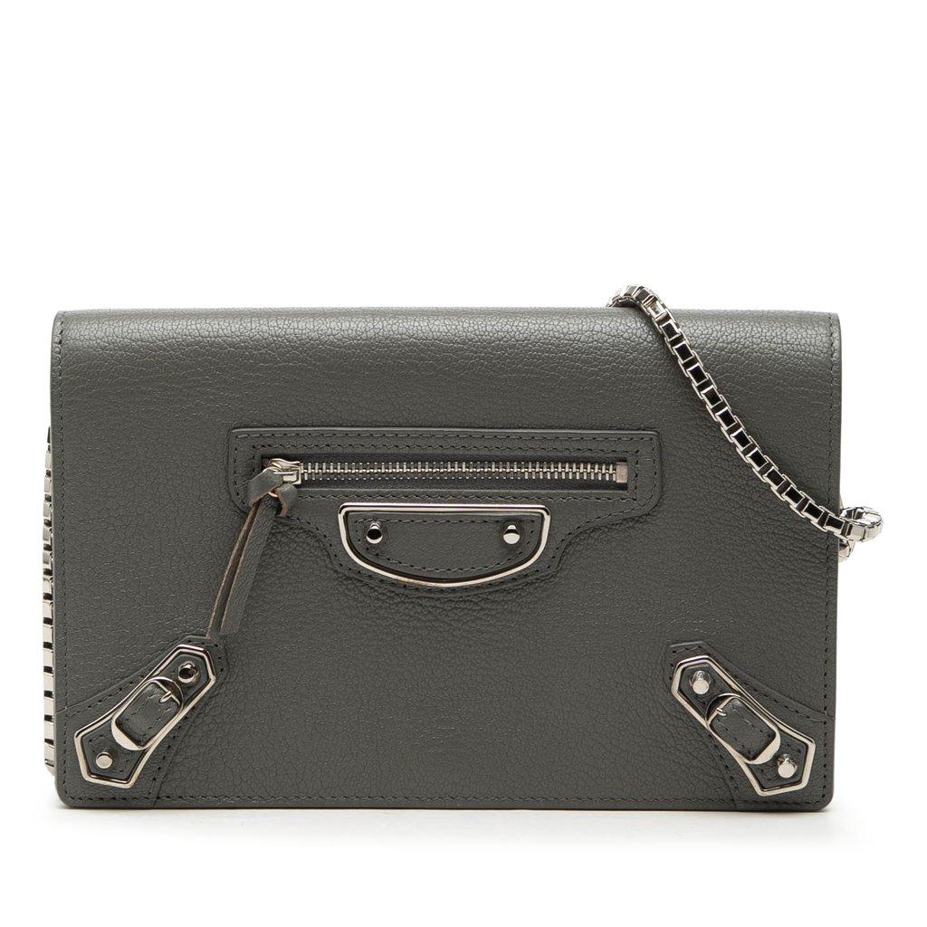 Balenciaga Chevre Motocross Metallic Edge Wallet on Chain