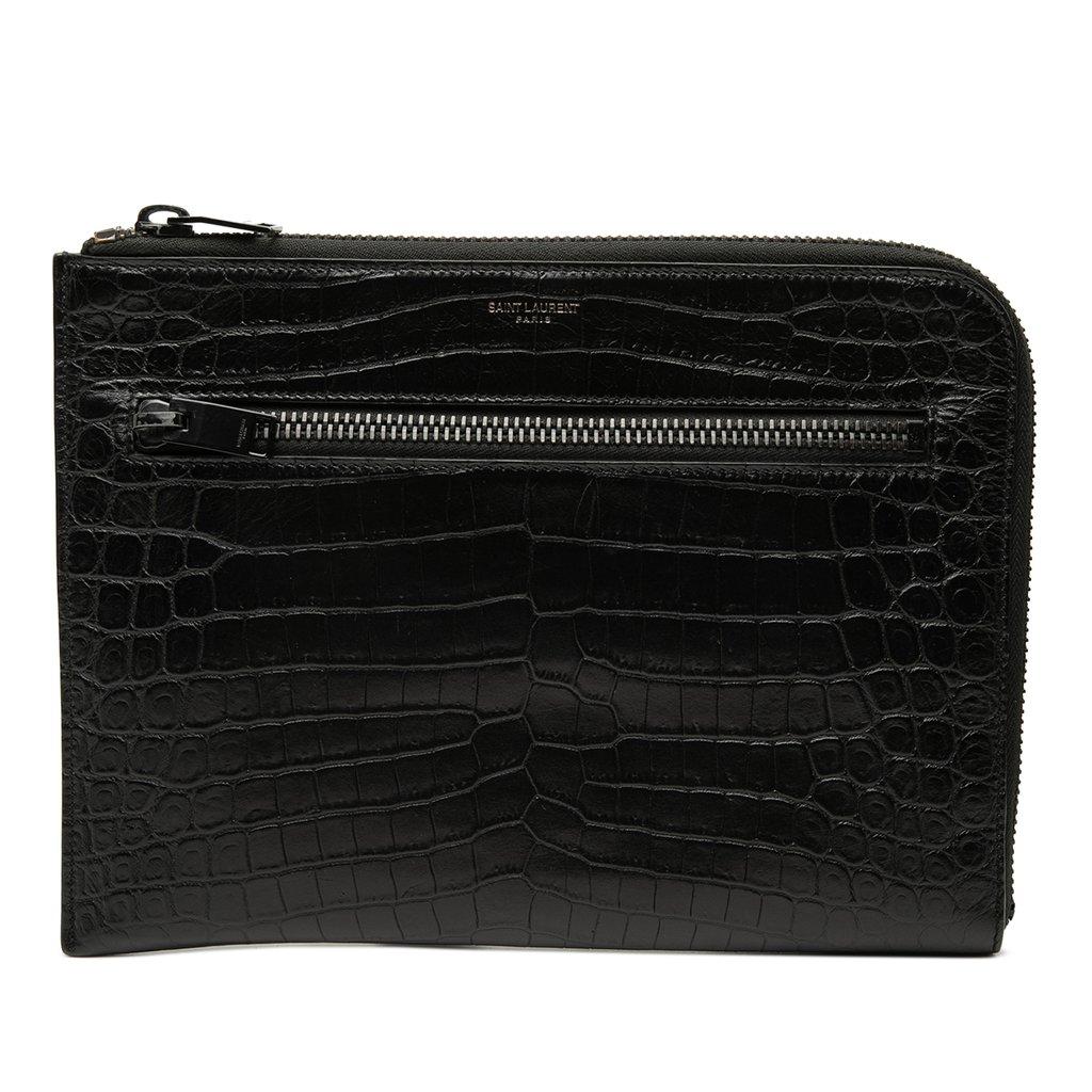 Saint Laurent Croc Embossed Leather Clutch