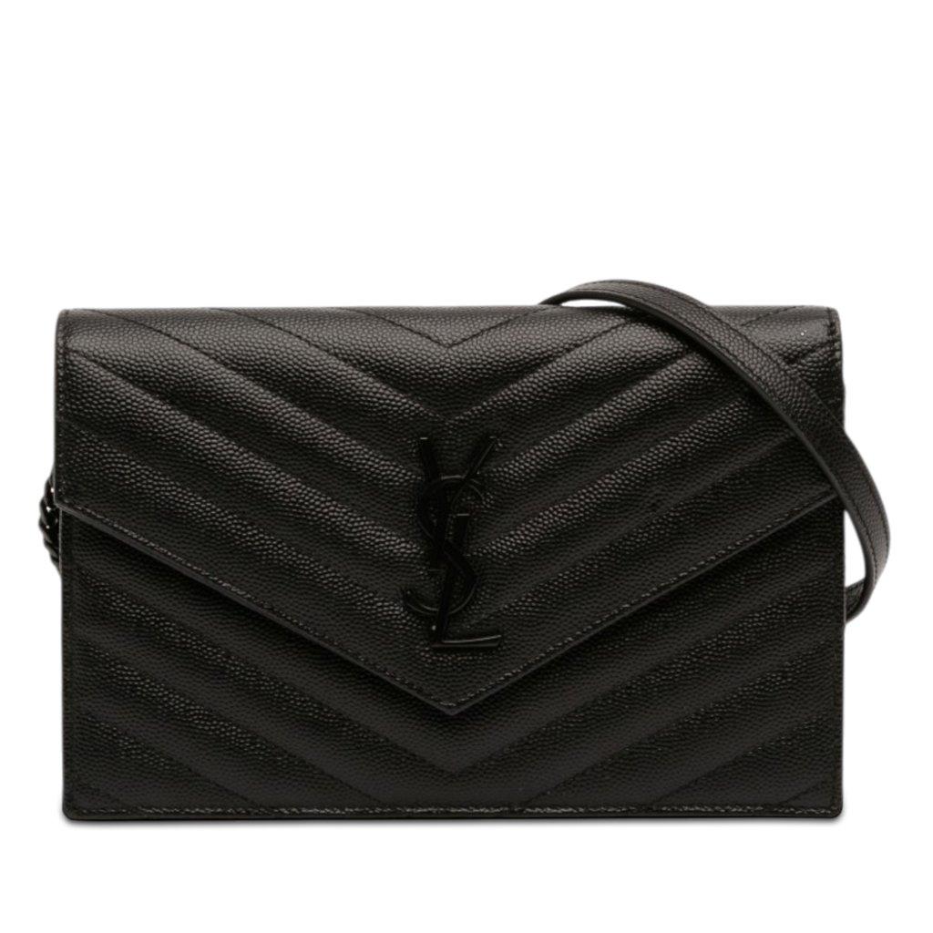 Saint Laurent Grain De Poudre Cassandre Monochrome Envelope Chain Wallet