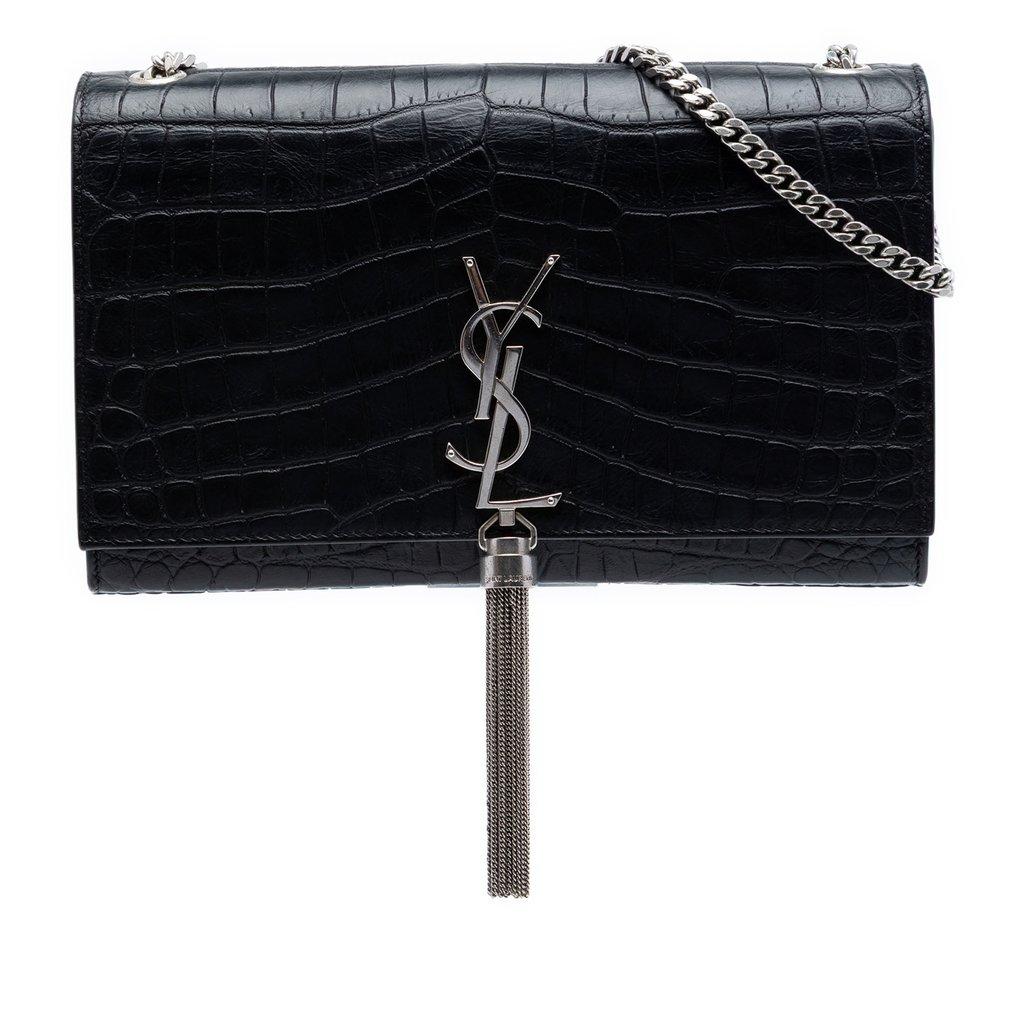 Saint Laurent Medium Croc Embossed Leather Kate Tassel Crossbody