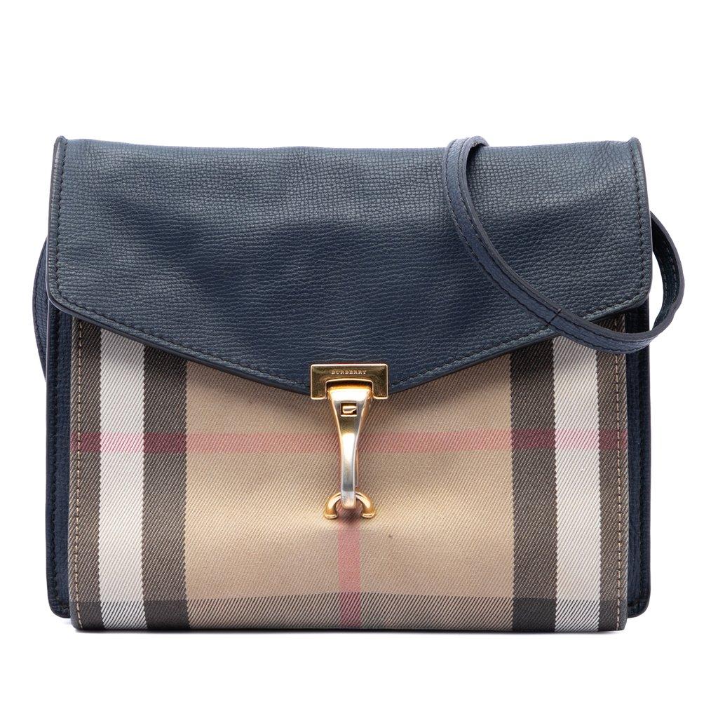 Burberry Small Leather and House Check Canvas Derby Macken Crossbody