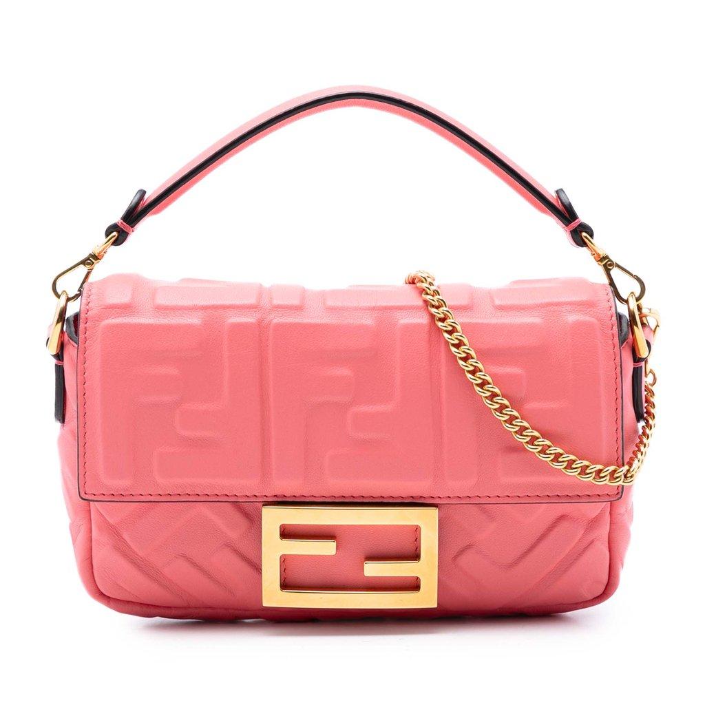Fendi Mini Zucca Embossed Leather Baguette Satchel