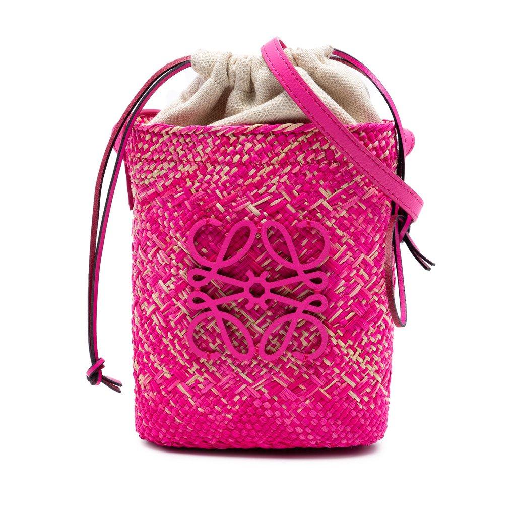Loewe Paulas Ibiza Raffia Anagram Square Pocket Bucket Bag