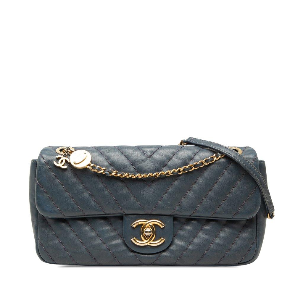 Chanel Medium Chevron Calfskin Medallion Single Flap