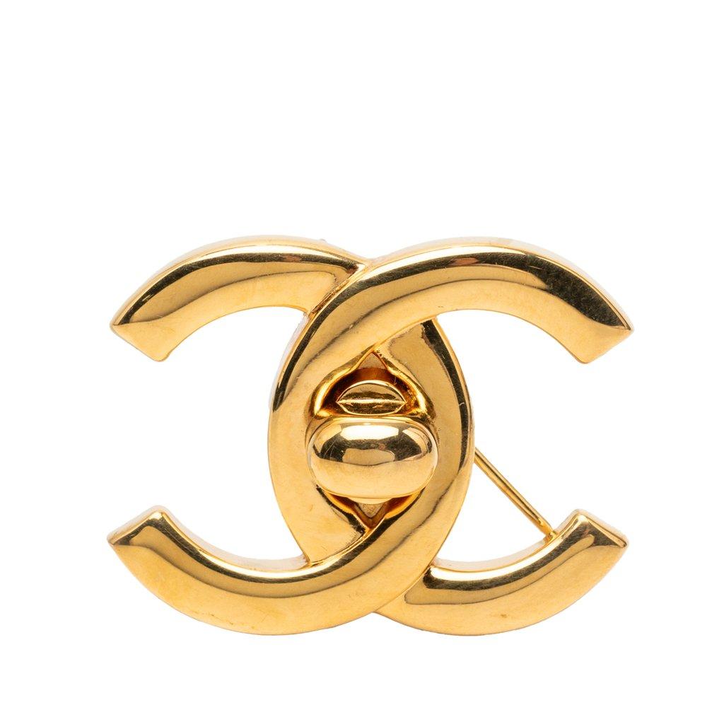 Chanel CC Gold Plated Turn Lock Brooch