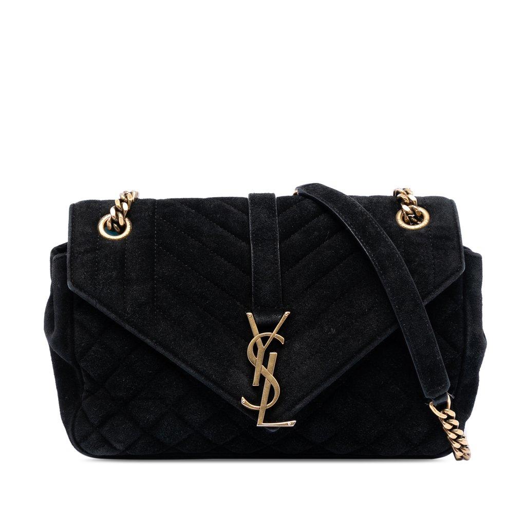 Saint Laurent Medium Suede Triquilt Monogram College Bag