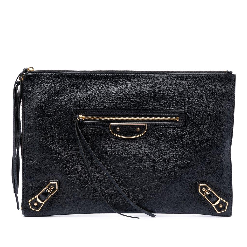 Balenciaga Goatskin Motocross Classic Metallic Edge Clutch