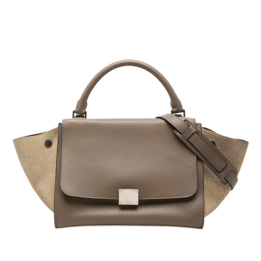 Celine Small Bicolor Calfskin and Suede Trapeze Satchel