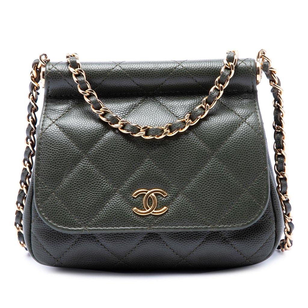 Chanel Small CC Quilted Caviar Bar Flap Clutch With Chain