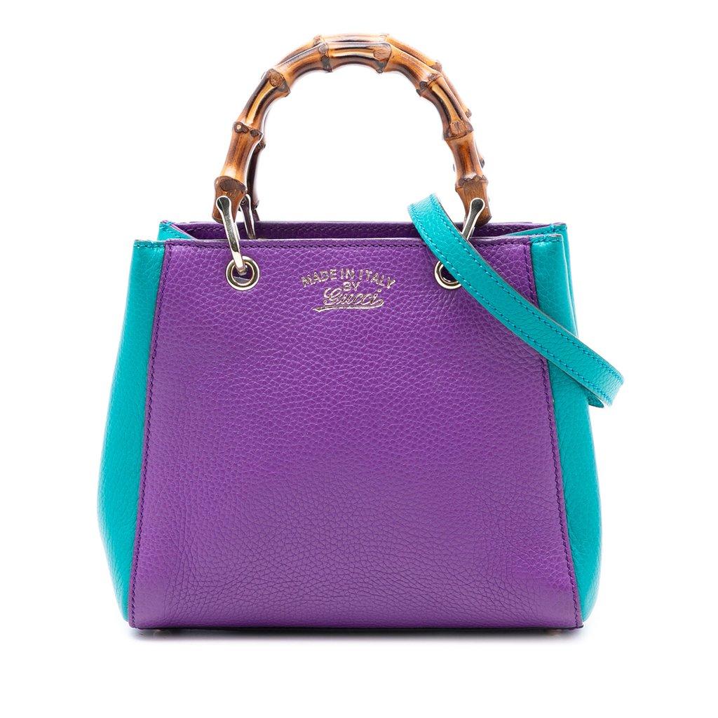 Gucci حقيبة تسوق صغيرة ثنائية اللون من جلد العجل والخيزران