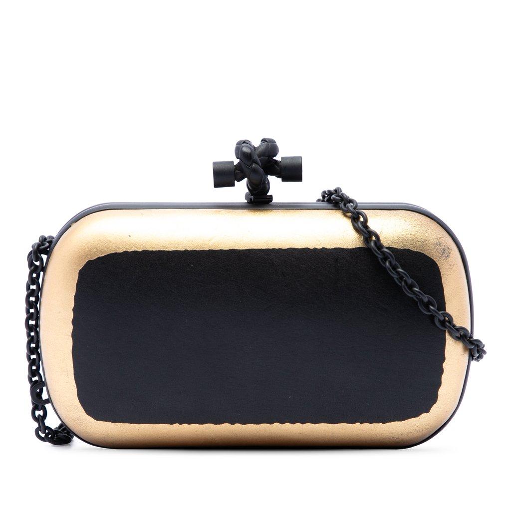 Bottega Veneta Bicolor Gilded Waxed Leather Knot Clutch with Chain