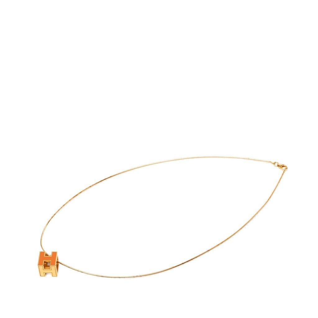 Hermès Gold Plated and Enamel Cage d H Pendant Necklace
