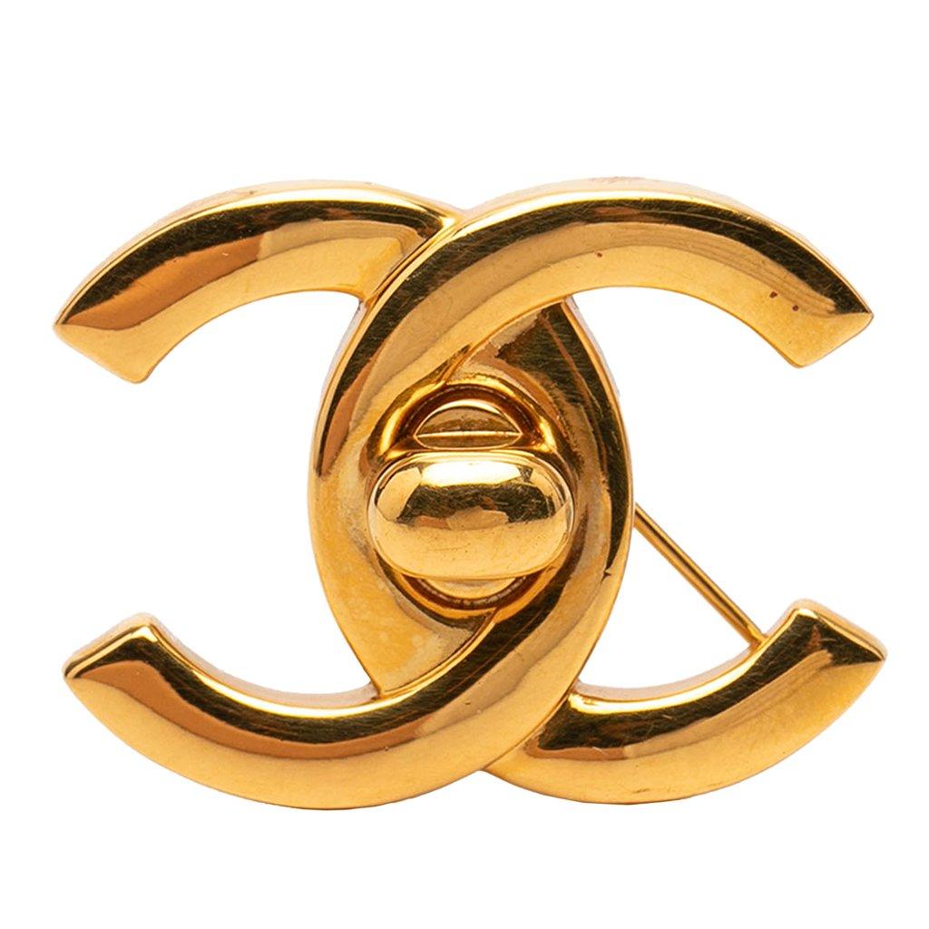 Chanel Gold Plated CC Turn-Lock Brooch