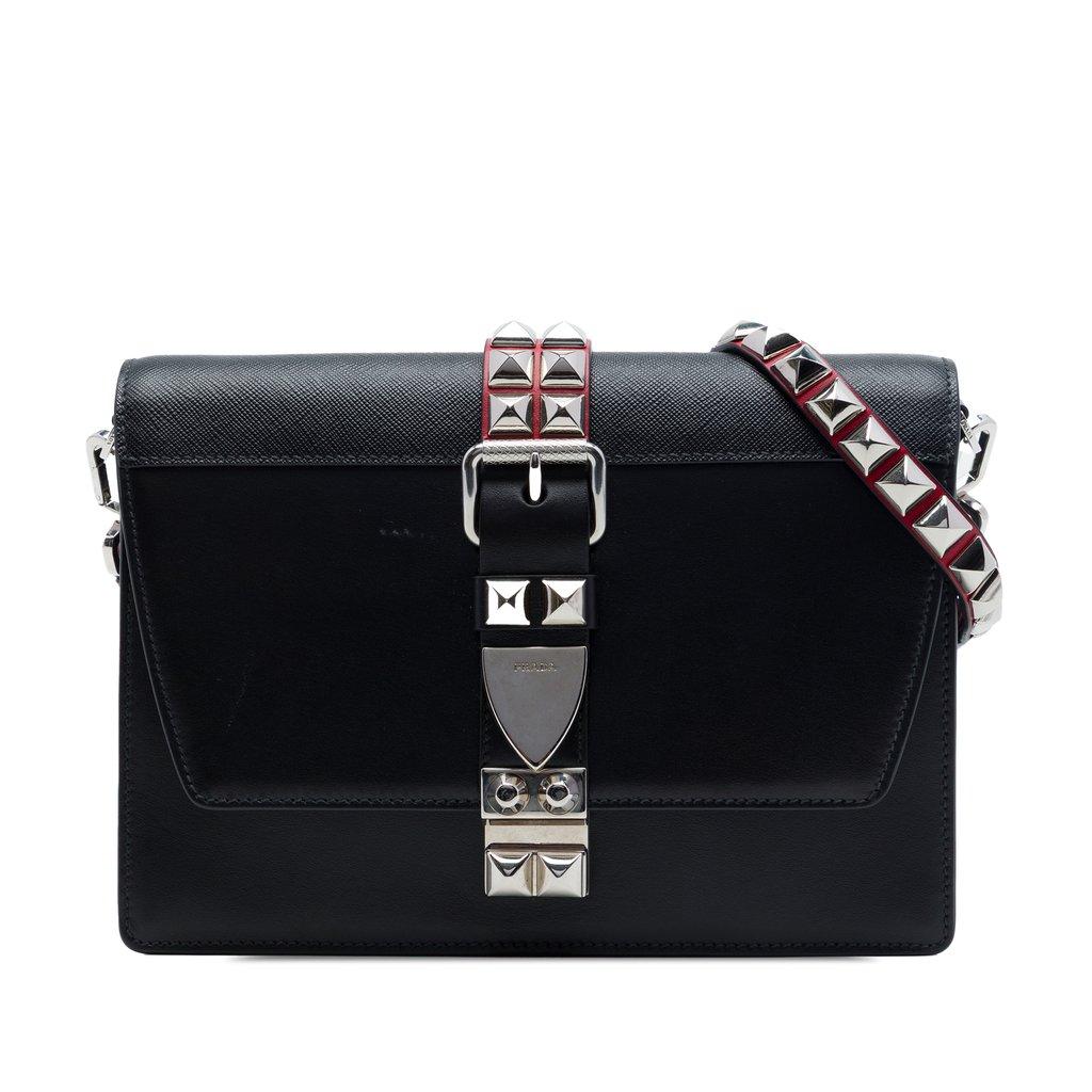 Prada City Calfskin and Saffiano Studded Elektra Crossbody