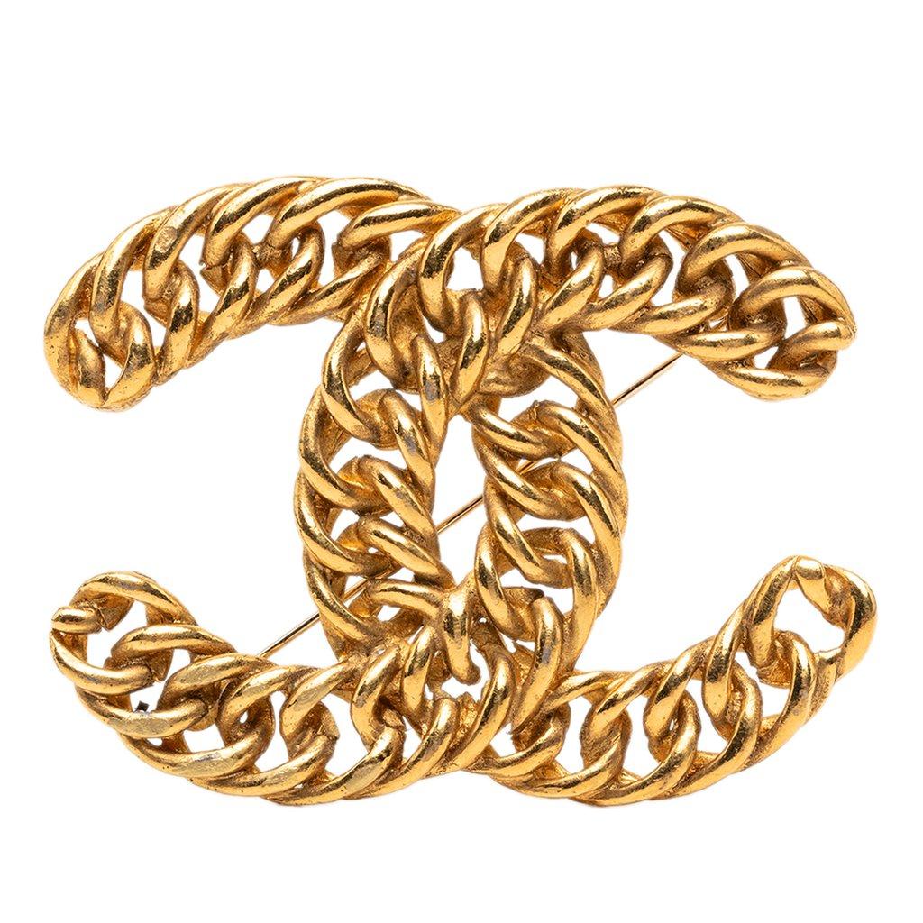 Chanel بروش دبوس سلسلة مطلي بالذهب CC