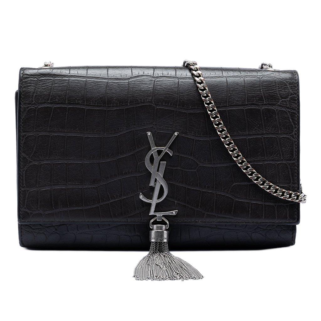 Saint Laurent حقيبة كروسبودي متوسطة الحجم من الجلد المنقوش بنقشة جلد التمساح، مزينة بشرابة