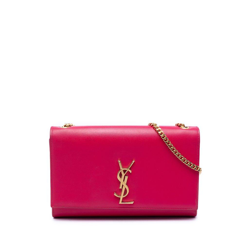 Saint Laurent حقيبة كروس متوسطة الحجم من Grain De Poudre Monogram Kate