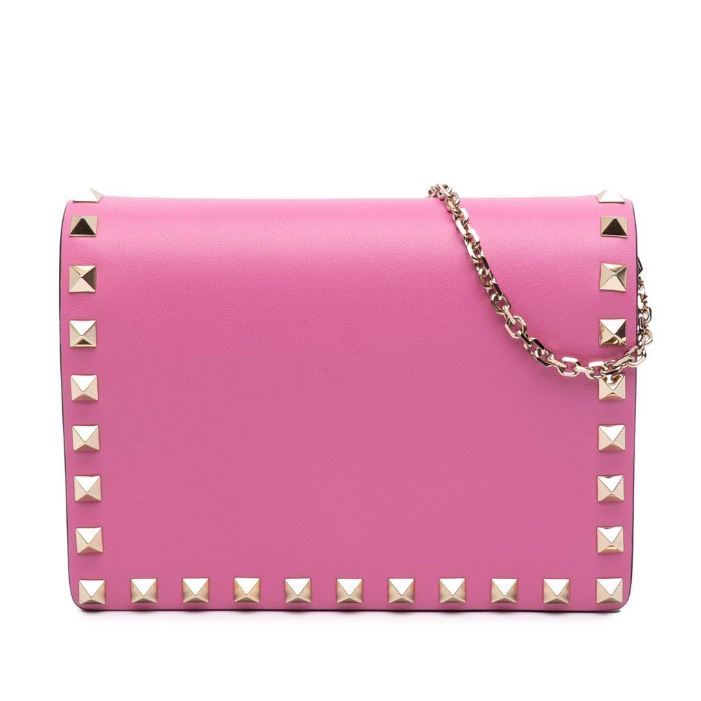 Valentino Pebbled Calfskin Rockstud Wallet On Chain