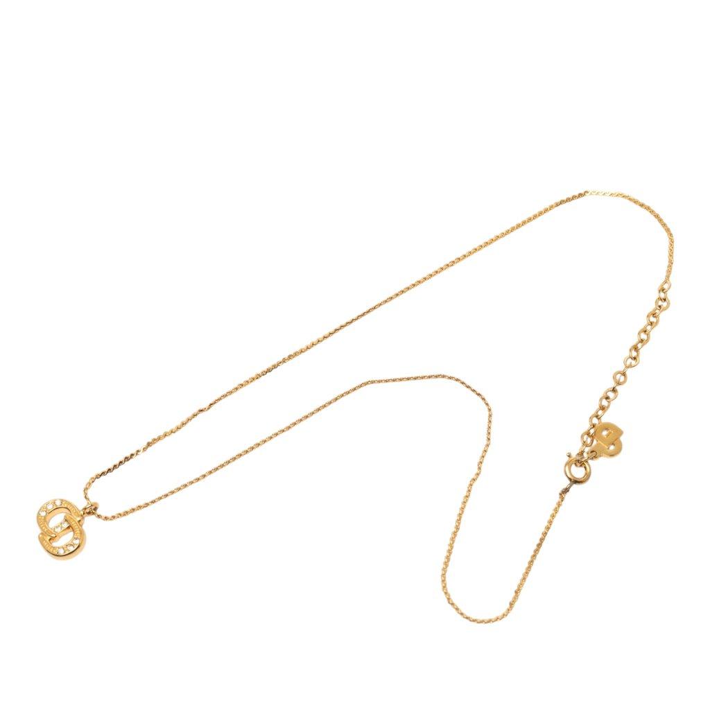Dior Gold Plated Strass CD Logo Pendant Necklace