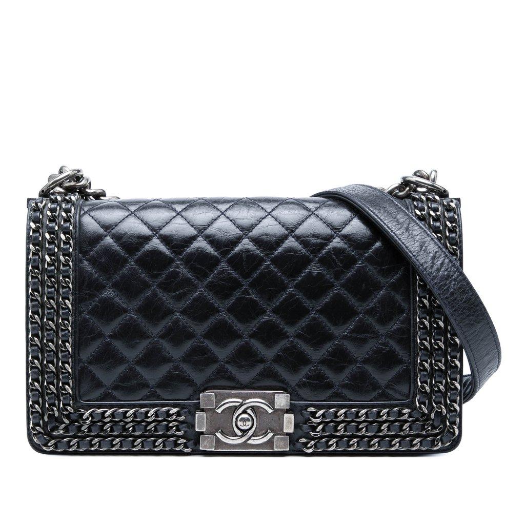 Chanel Old Medium Quilted Glazed Calfskin Chain Around Boy Flap