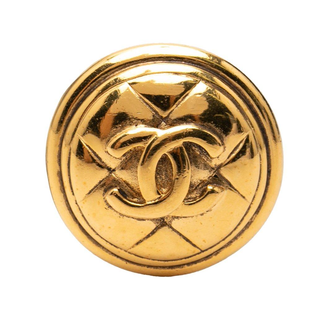 Chanel CC Gold Plated Quilted Round Brooch